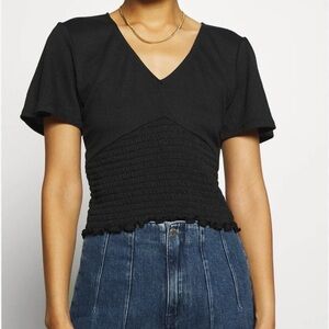 Abercrombie & Fitch Black Smocked V-Neck Blouse